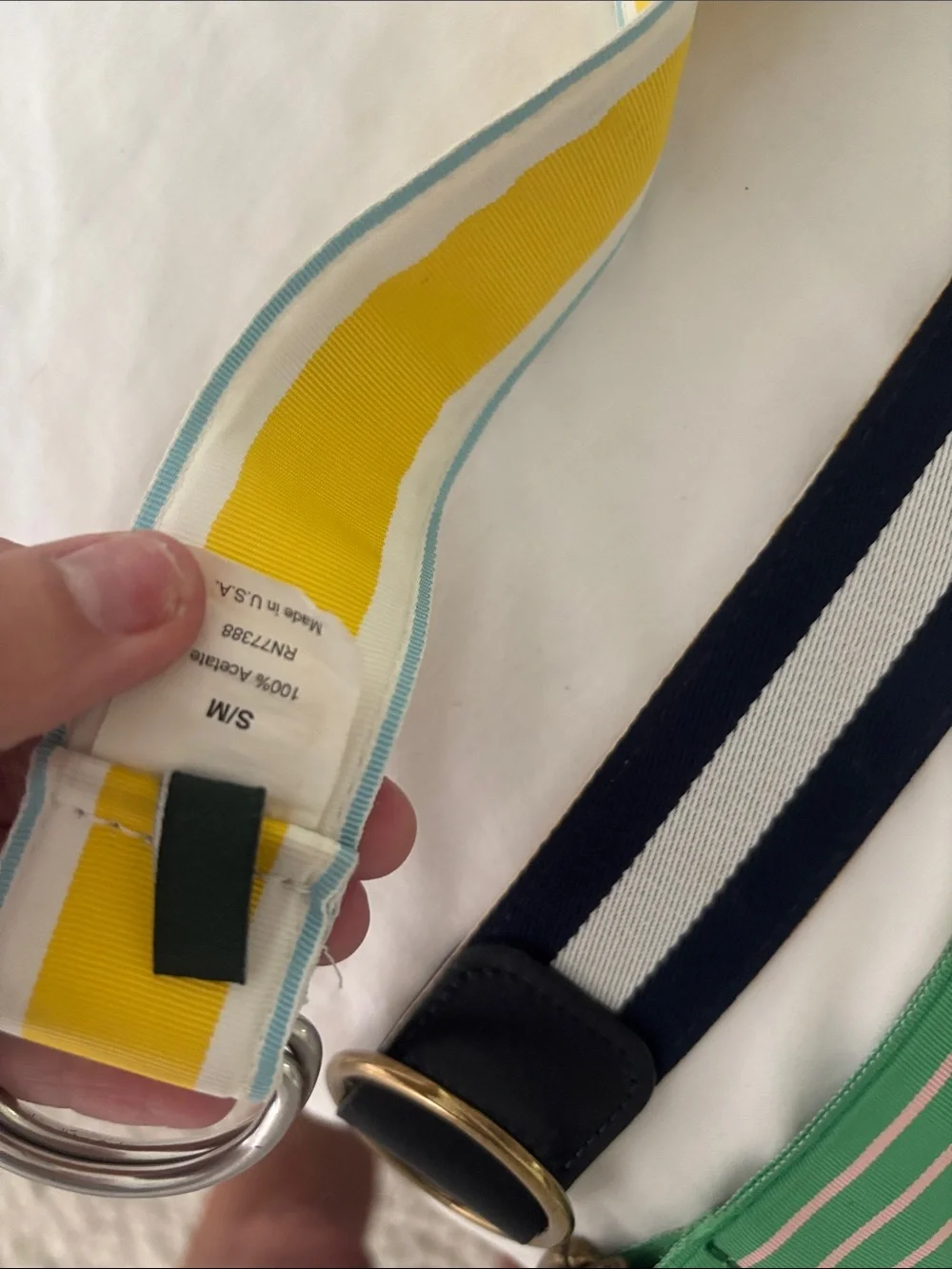 Jcrew 3 Striped Webbing Belts - Yellow, Green & Navy Trio size small/medium - Picture 3 of 7